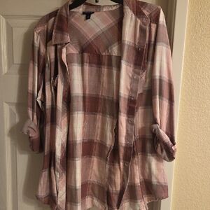 Torrid Pink and Cream Plaid Shirt